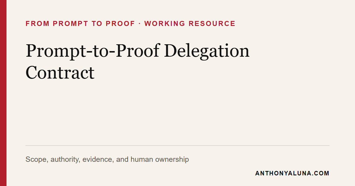 Editorial title card for the Prompt-to-Proof Delegation Contract.