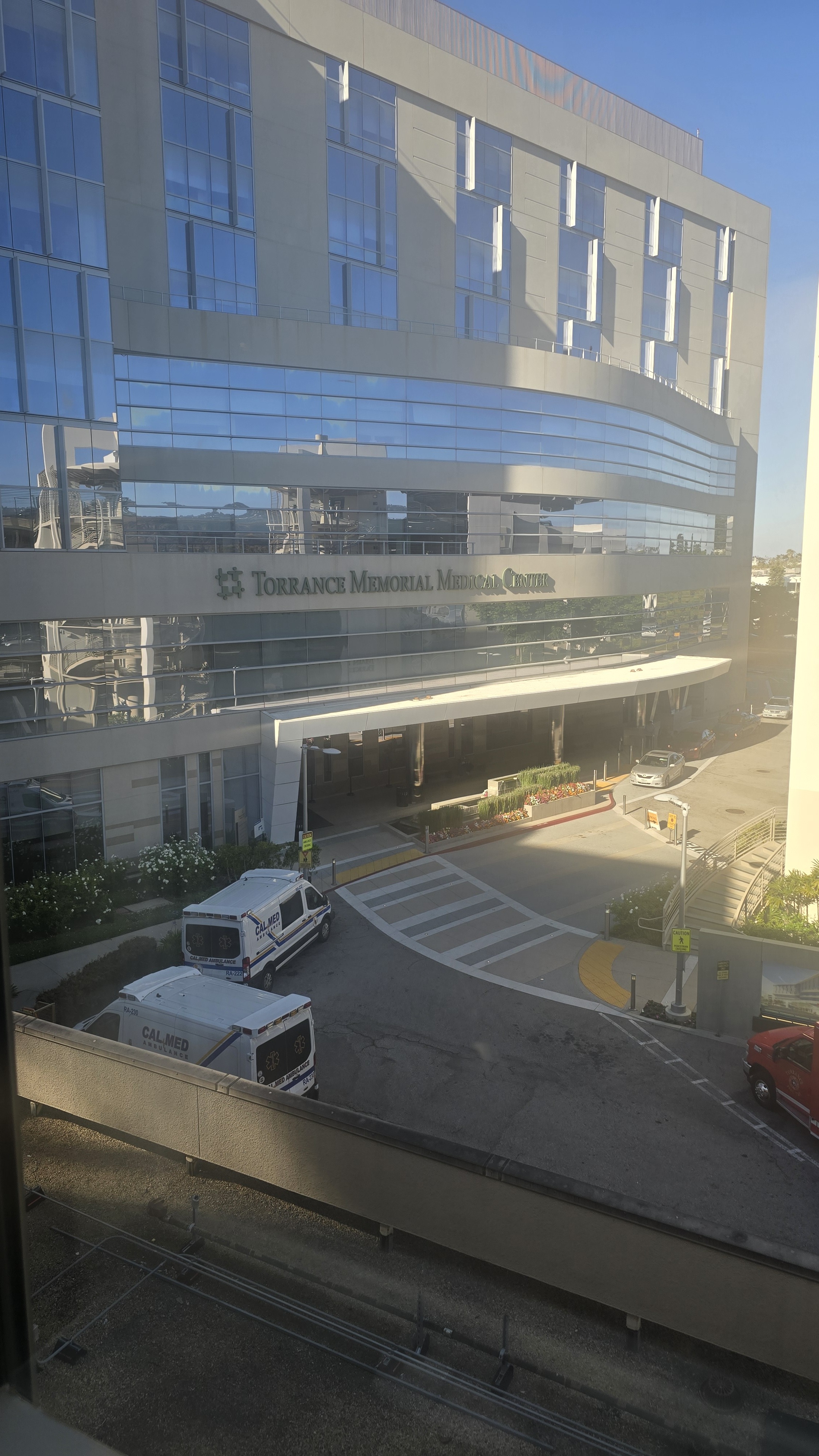 Exterior of Torrance Memorial Medical Center, softly out of focus.